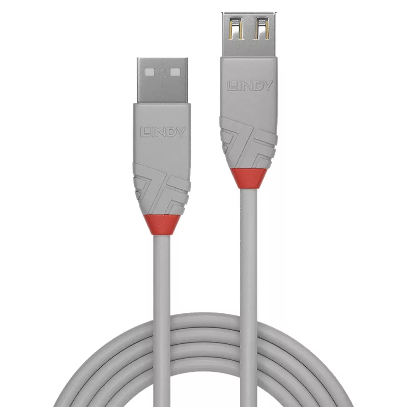 Lindy 1m USB 2.0 Typ A Verlängerungskabel, Anthra Line, Grau