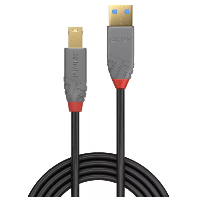 Lindy 3m USB 3.2 Typ A auf B Kabel, 5 Gbit/s, Anthra Line