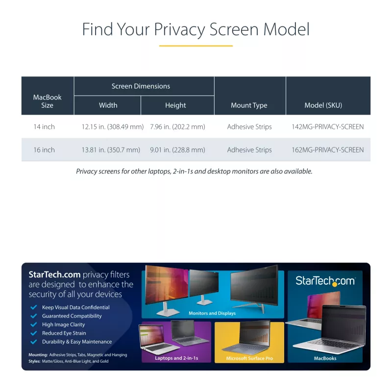 StarTech.com 14-Zoll MacBook Pro 21/23 Blickschutzfolie, Gold-Filter mit verbesserter Privatsphäre, Computer-Sicherheitsschild, doppelseitiger Bildschirmschutz, +/- 30°