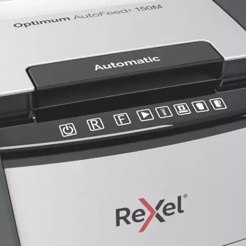 Rexel Optimum AutoFeed+ 150M Aktenvernichter, Mikroschnitt 2 x 15 mm, P-5, 150 Blatt, 44-l-Behälter