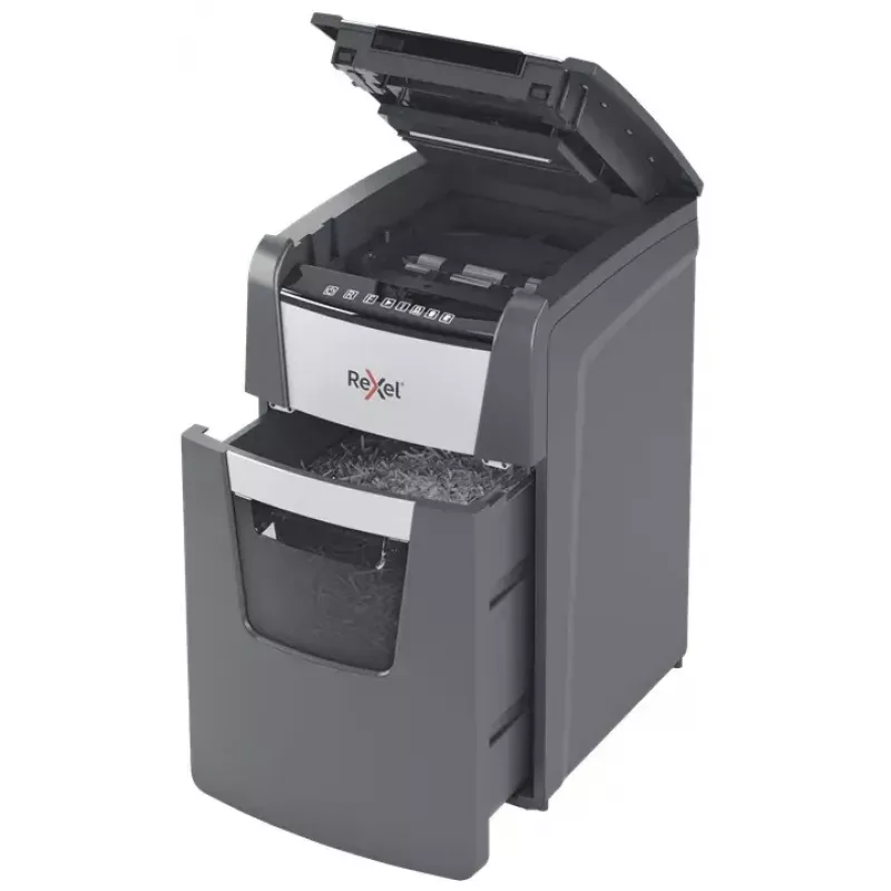 Rexel Optimum AutoFeed+ 150M Aktenvernichter, Mikroschnitt 2 x 15 mm, P-5, 150 Blatt, 44-l-Behälter