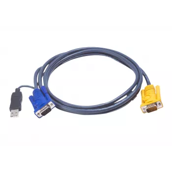 ATEN USB KVM-Kabel 3 m, 3 m, VGA, Schwarz, HDB-15 + USB A, SPHD-15, Stecker