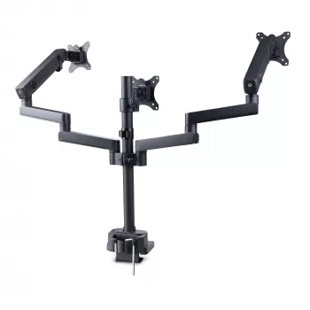 StarTech.com Dreifach-Monitor-Tischhalterung für bis zu drei 27-Zoll-Bildschirme, VESA 75x75/100x100, werkzeuglose Armeinstellung, C-Klemmen-/Tülsenmontage, federunterstützte Arme