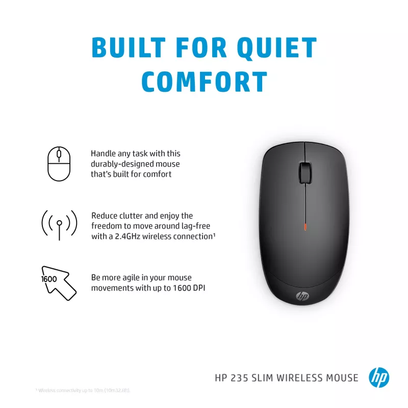 HP 235 kabellose Maus, optisch, 3 Tasten, 2,4 GHz, USB-Empfänger, Schwarz