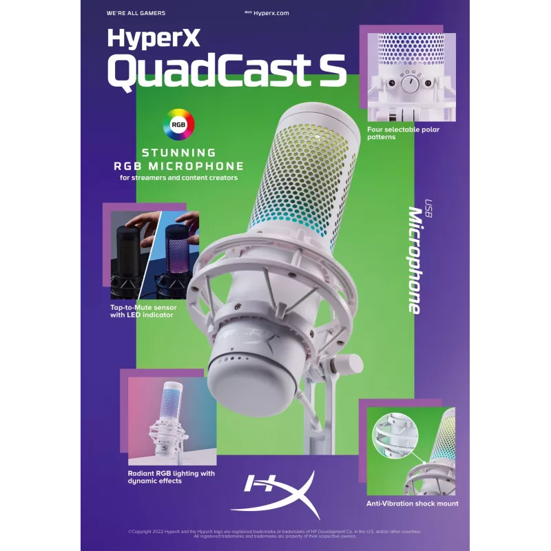 HyperX QuadCast S - USB-Mikrofon (Weiß-Grau) - RGB-Beleuchtung