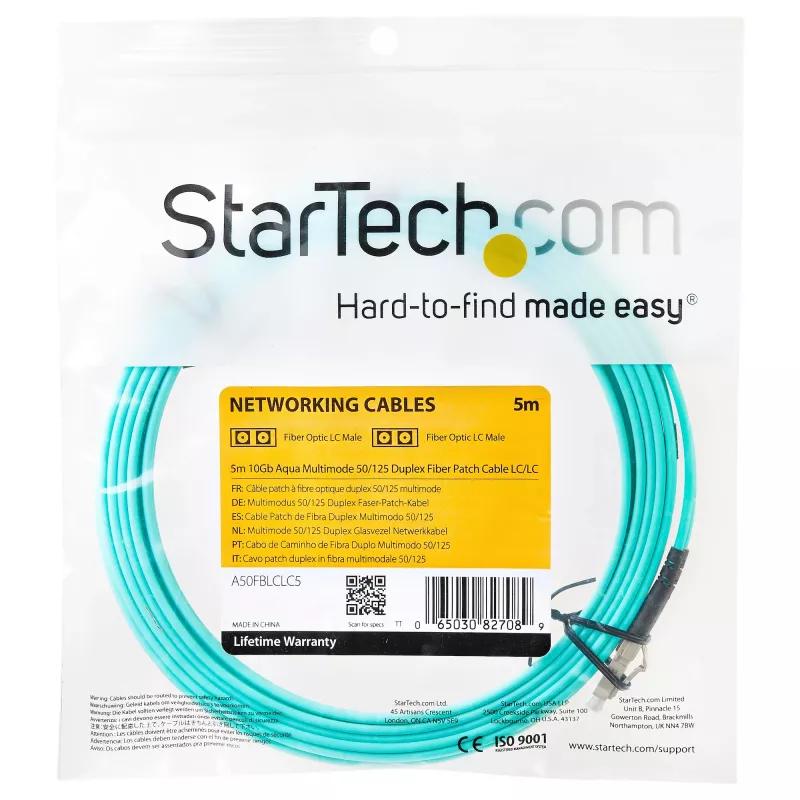 StarTech.com A50FBLCLC5 OM3 Multimode-Glasfaser-Patchkabel, LC/UPC auf LC/UPC, 5 m (16,4 ft), Duplex 50/125µm Zipcord, 10Gb/100G, LSZH, Aqua