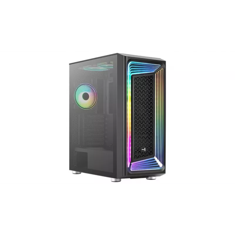 Aerocool Interstellar-G-BK-v1 Midi-Tower PC-Gehäuse, ATX/Micro-ATX/Mini-ITX, ARGB, Temperglas, Schwarz