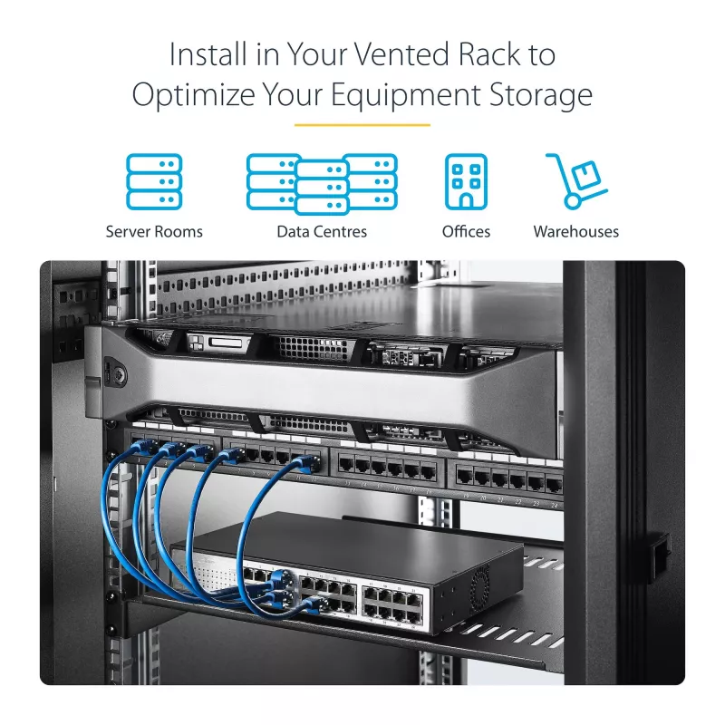 StarTech.com CABSHELF116V2PK 2er-Pack 1HE belüftete Rack-Fachböden, 16 Zoll tief