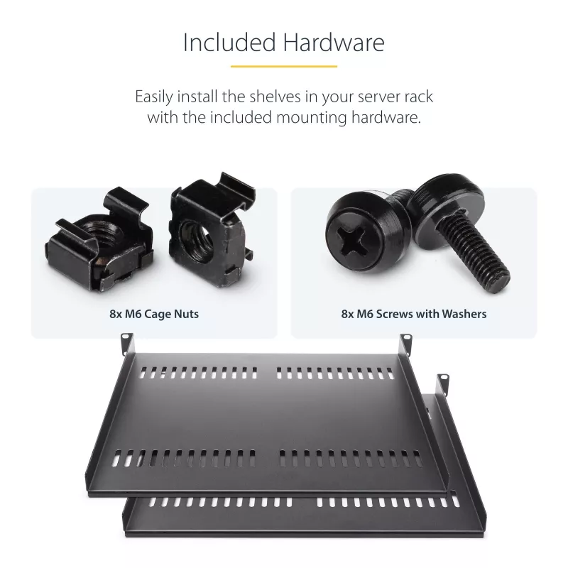 StarTech.com CABSHELF116V2PK 2er-Pack 1HE belüftete Rack-Fachböden, 16 Zoll tief