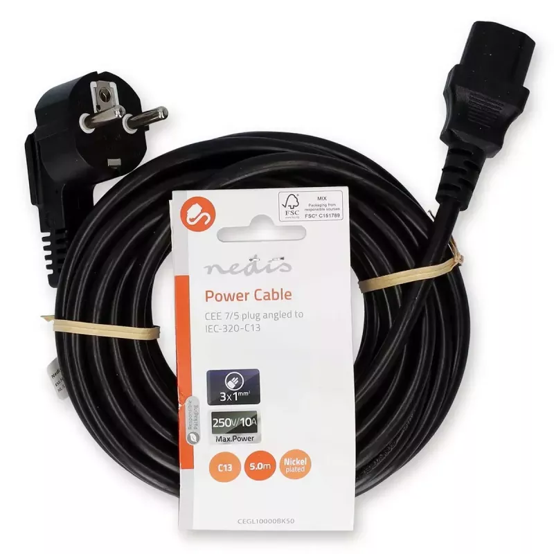 Netzkabel Nedis CEGL10000BK50 5 m CEE7/7 K13-Kupplung Schwarz