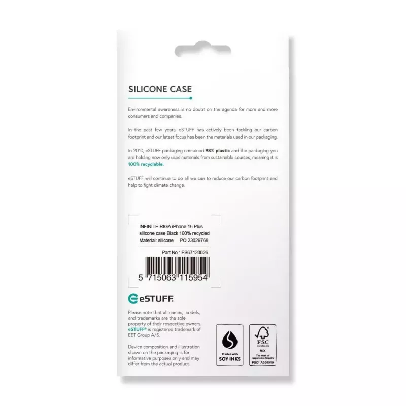 eSTUFF Infinite Riga ES67120026 Handyhülle für iPhone 15 Plus, MagSafe-kompatibel, Silikon, Polycarbonat, Schwarz