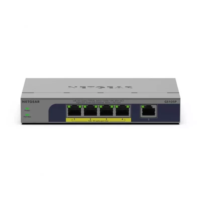 Unmanaged 5-Port PoE Switch Netgear GS105P 1Gb Ethernet mit Power over Ethernet (GS105P-300EUS)