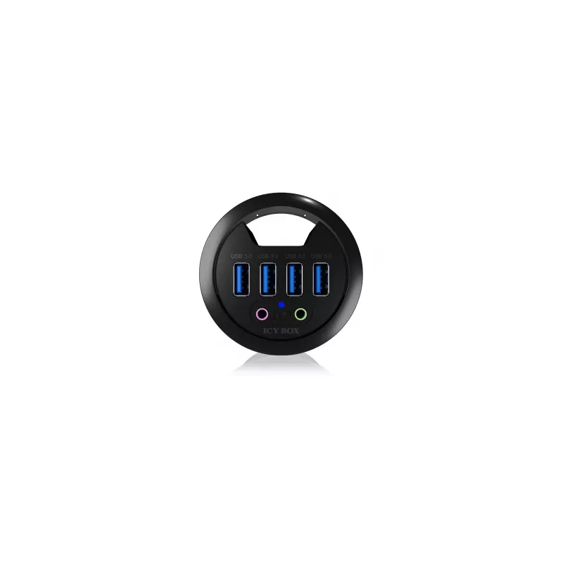 ICY BOX IB-HUB1403A 4-Port USB-3.0-Tisch-Hub mit Audio Ein-/Ausgang, Schwarz