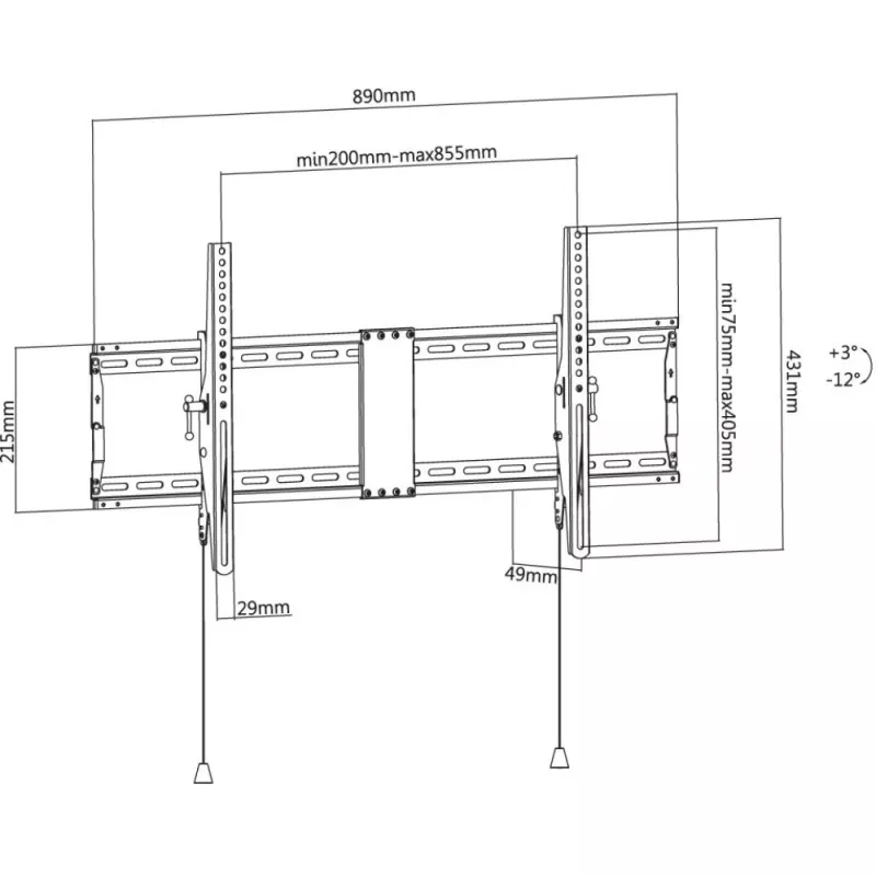 Techly ICA-PLB-590 TV-Wandhalterung, neigbar, 49 mm Wandabstand, für 43–90 Zoll (109,2–228,6 cm) LCD/LED, bis 70 kg, schwarz