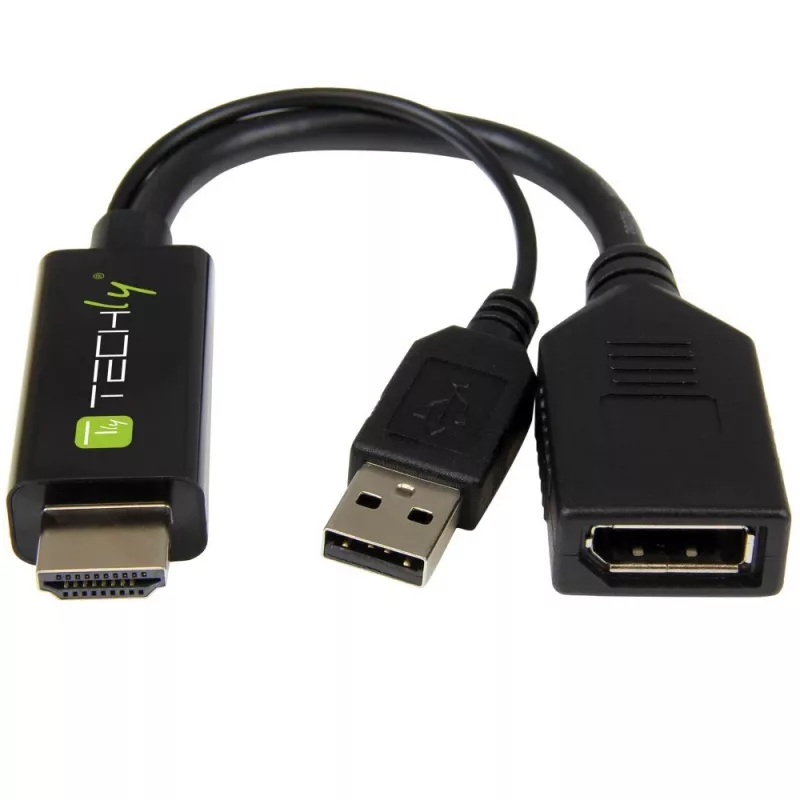 Techly ICOC-HDMI-DP12A HDMI-auf-DisplayPort-Adapter mit USB-Stromversorgung, 4K 30 Hz