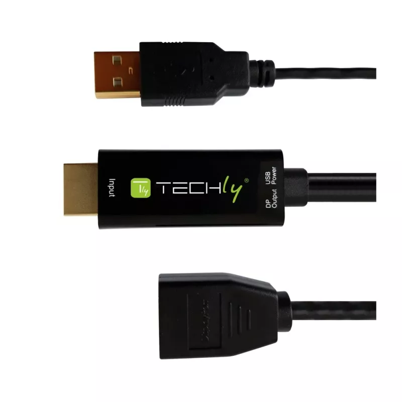 Techly ICOC-HDMI-DP12A HDMI-auf-DisplayPort-Adapter mit USB-Stromversorgung, 4K 30 Hz