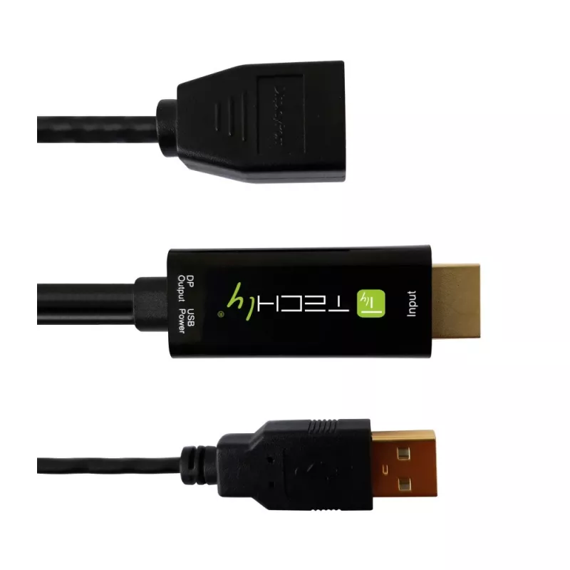 Techly ICOC-HDMI-DP12A HDMI-auf-DisplayPort-Adapter mit USB-Stromversorgung, 4K 30 Hz