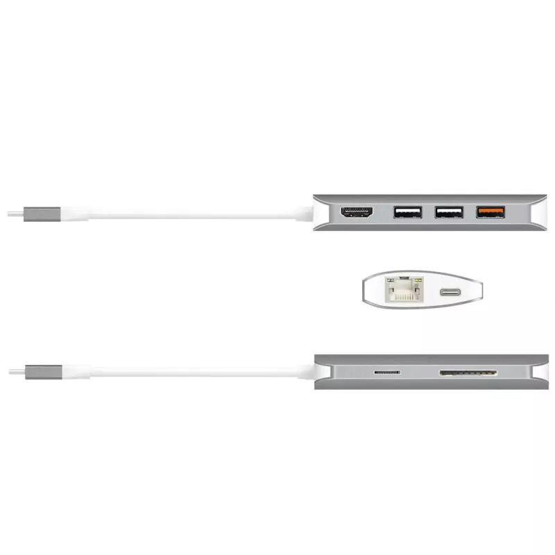 j5create JCD383 USB-C™ 9-in-1 Multi-Adapter, Silber und Weiß