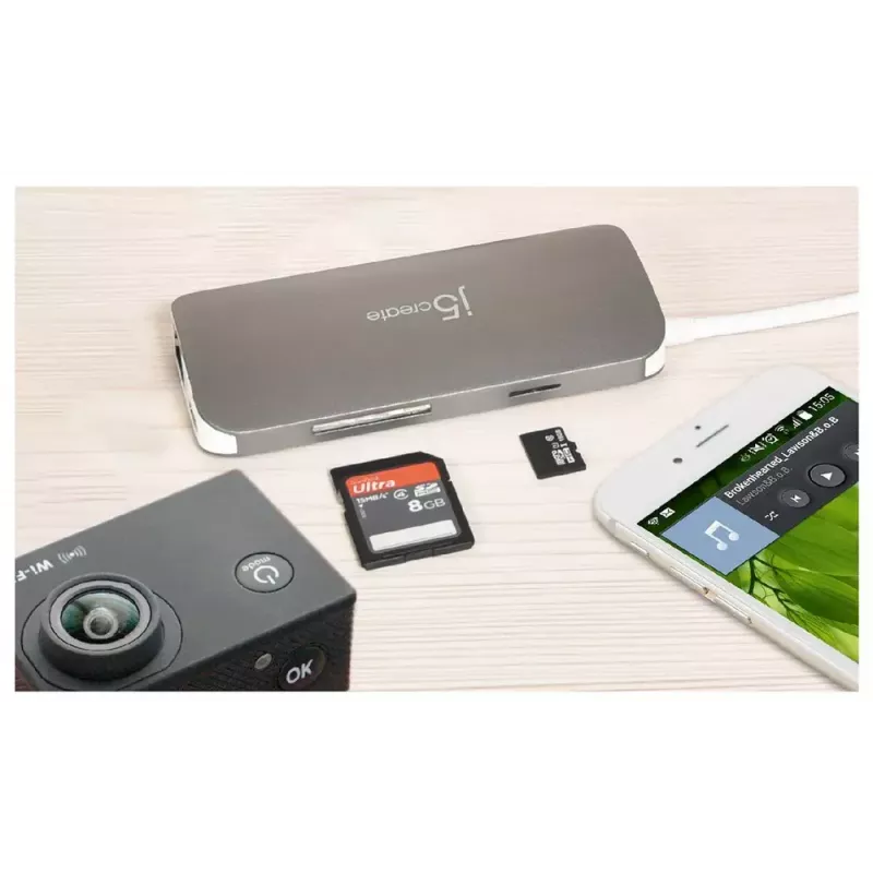 j5create JCD383 USB-C™ 9-in-1 Multi-Adapter, Silber und Weiß
