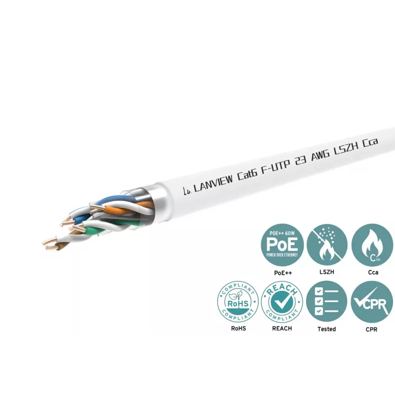 Cat6 F-UTP Netzwerkkabel 4x2xAWG23 LSZH weiß 305m
