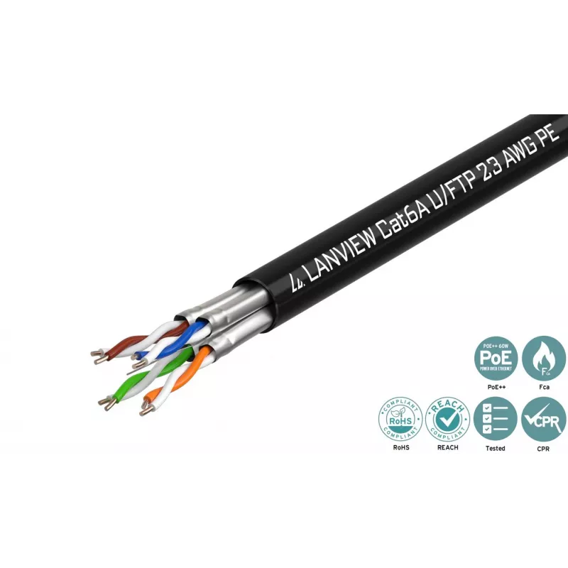 Lanview LVN122445 Cat6a U-FTP Netzwerkkabel 4x2xAWG23, 500 m, Schwarz
