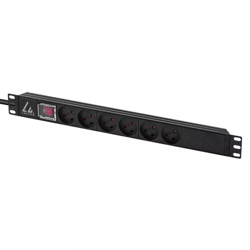 Lanview LVR-3MDK-SW-DK6 19-Zoll-Rack-Steckdosenleiste, 1U, 13 A, mit Ein-/Ausschalter