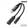 Microconnect MC-USBC-AUDIOCF USB-C-auf-USB-C-PD- und 3,5-mm-Audio-Adapter, 13 cm, Silber