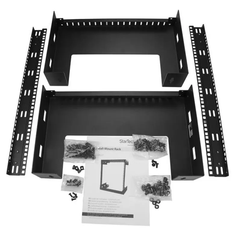 StarTech.com 12HE 19 Zoll Wandmontage-Netzwerkschrank – 12 Zoll tief 2-Pfosten Open-Frame Serverschrank für Daten/AV/IT/Computerausrüstung/Patchpanel mit Käfigmuttern & Schrauben 90 kg Tragkraft, Schwarz (RK12WALLO)