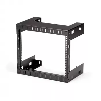 StarTech.com 8U 19 Zoll Wandmontage-Netzwerkrack – 12 Zoll tiefes 2-Pfosten-Open-Frame-Serverraumrack für Daten-/AV-/IT-/Computerausrüstung/Patchfeld mit Käfigmuttern und Schrauben, 135 lb Tragfähigkeit, Schwarz (RK812WALLO)