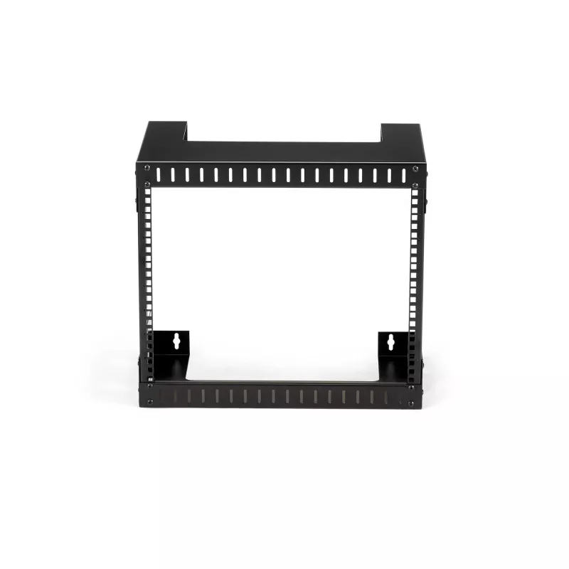 StarTech.com 8U 19 Zoll Wandmontage-Netzwerkrack – 12 Zoll tiefes 2-Pfosten-Open-Frame-Serverraumrack für Daten-/AV-/IT-/Computerausrüstung/Patchfeld mit Käfigmuttern und Schrauben, 135 lb Tragfähigkeit, Schwarz (RK812WALLO)