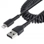 StarTech.com 1m (3ft) USB auf Lightning Kabel, MFi zertifiziert, spiralförmiges iPhone Ladekabel, Schwarz, strapazierfähiger TPE-Mantel Aramidfaser, robustes Spiralkabel Lightning
