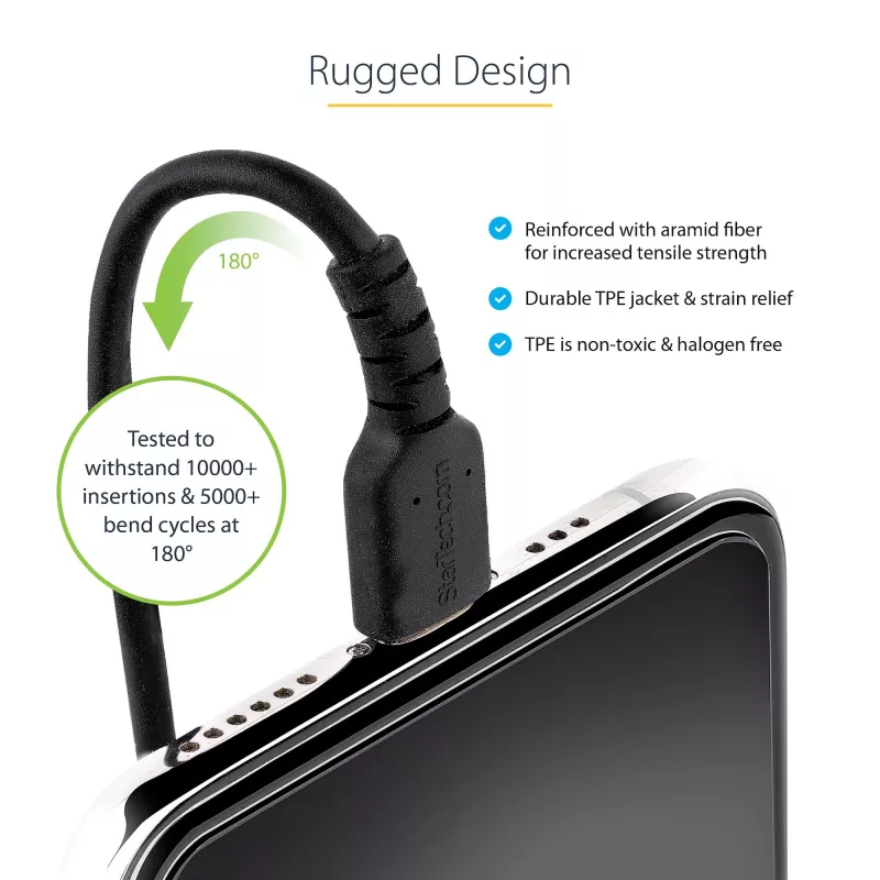 StarTech.com 1m (3ft) USB auf Lightning Kabel, MFi zertifiziert, spiralförmiges iPhone Ladekabel, Schwarz, strapazierfähiger TPE-Mantel Aramidfaser, robustes Spiralkabel Lightning