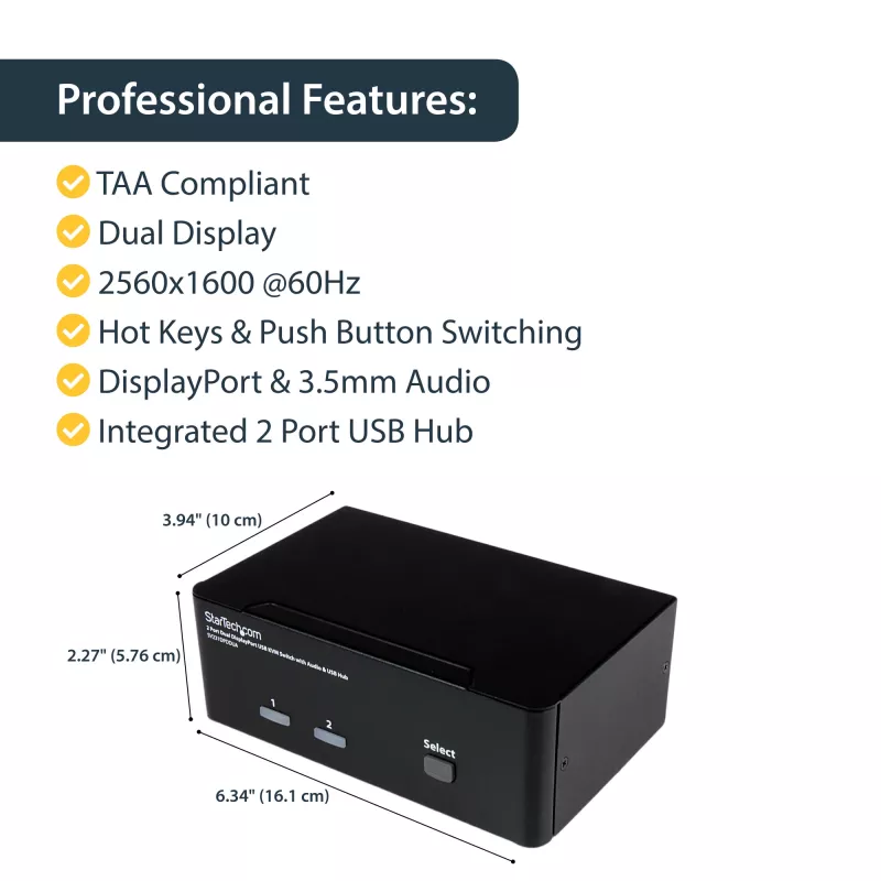 StarTech.com 2-Port Dual DisplayPort USB KVM-Switch mit Audio & USB 2.0 Hub