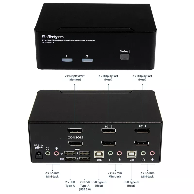 StarTech.com 2-Port DisplayPort Dual-Monitor KVM Switch – 4K 60Hz