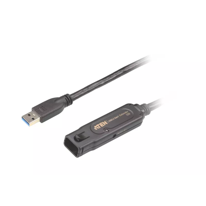 ATEN UE3315A USB-3.2-Gen-1-Aktiv-Verlängerungskabel, USB-A (Stecker) auf USB-A (Buchse) mit Verriegelung, 15 m, Schwarz