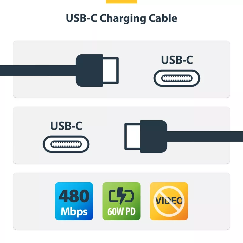 StarTech.com 4m USB-C Ladekabel, Laden & Synchronisieren, 60W (3A) PD, USB 2.0 Laptop-Ladekabel, TPE-Mantel – Schwarz USB-C Ladekabel