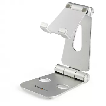 StarTech.com Telefon- und Tablet-Ständer - Faltbarer universeller Halter für Mobilgeräte, für Smartphones & Tablets - Verstellbarer Multi-Winkel ergonomischer Handy-Ständer für Schreibtisch - Tragbar - Silber