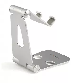 StarTech.com Telefon- und Tablet-Ständer - Faltbarer universeller Halter für Mobilgeräte, für Smartphones & Tablets - Verstellbarer Multi-Winkel ergonomischer Handy-Ständer für Schreibtisch - Tragbar - Silber