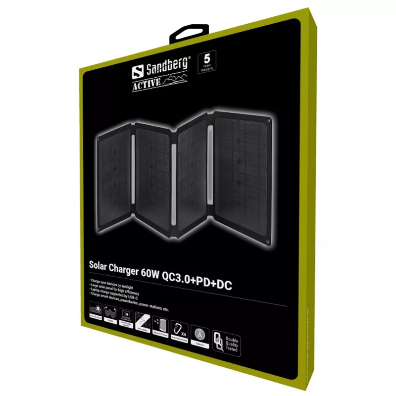 Sandberg Solar-Ladegerät 60W QC3.0+PD+DC Monokristallin Schwarz