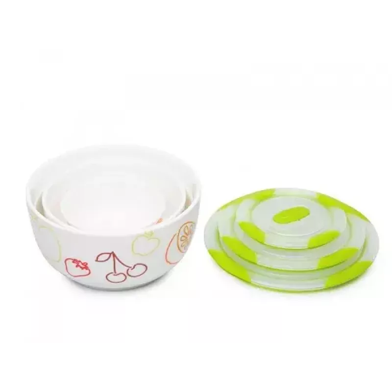 Oursson BS2981RD/GA Salatschüssel-Set aus Keramik, Grüner Apfel