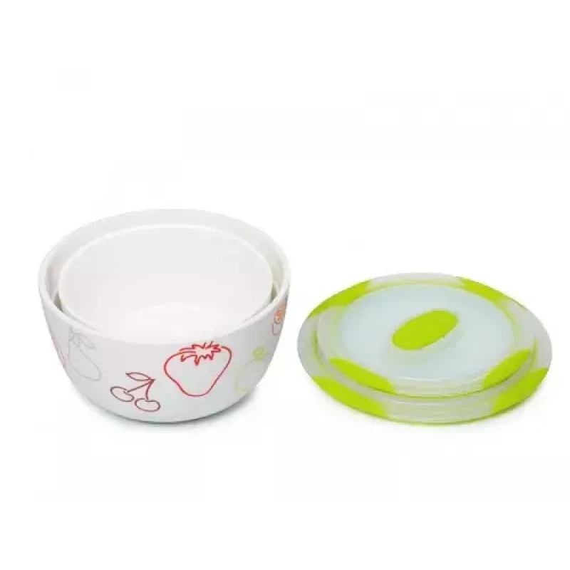 Oursson BS4781RC/GA Keramik-Salatschüssel-Set, Grüner Apfel