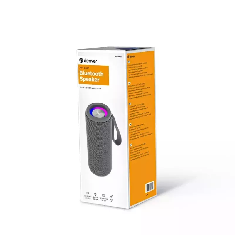Denver BTV-213GR tragbarer Bluetooth-Lautsprecher, Grau