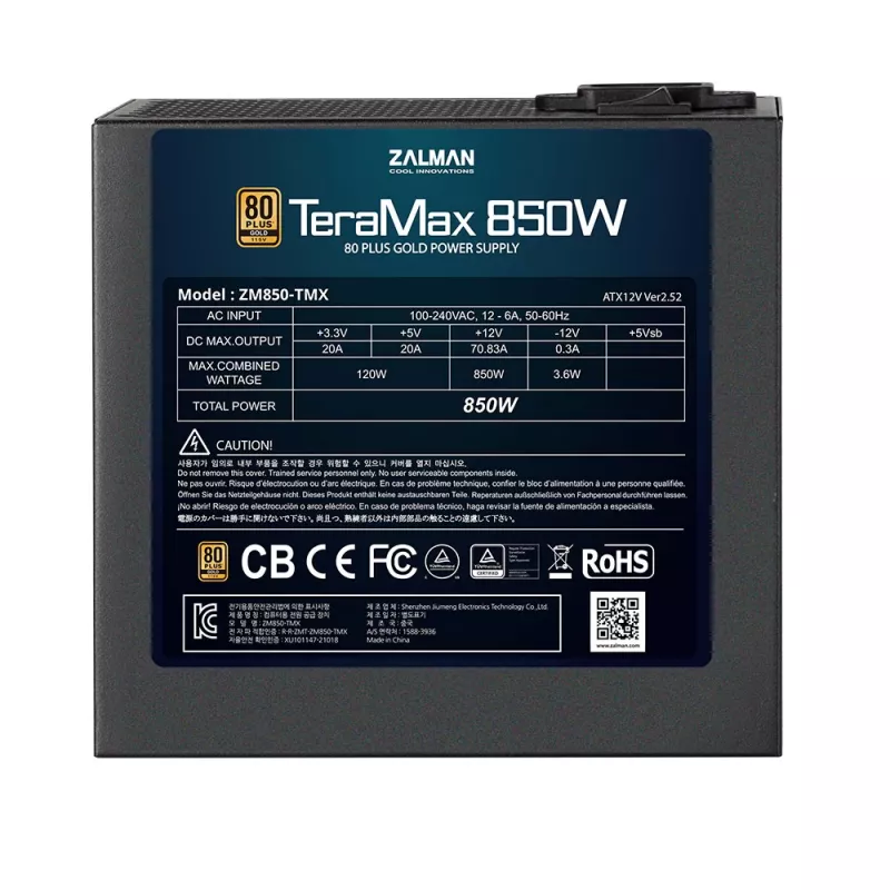 Zalman ZM850-TMX TeraMax 850 W Netzteil, 80 PLUS Gold, aktive PFC, 120-mm-Lüfter