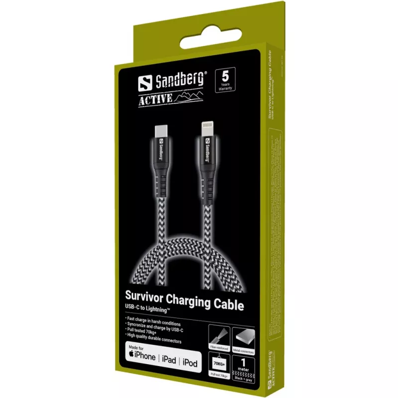 Sandberg Survivor USB-C PD>Lightning 1M Kabel 1m 28g