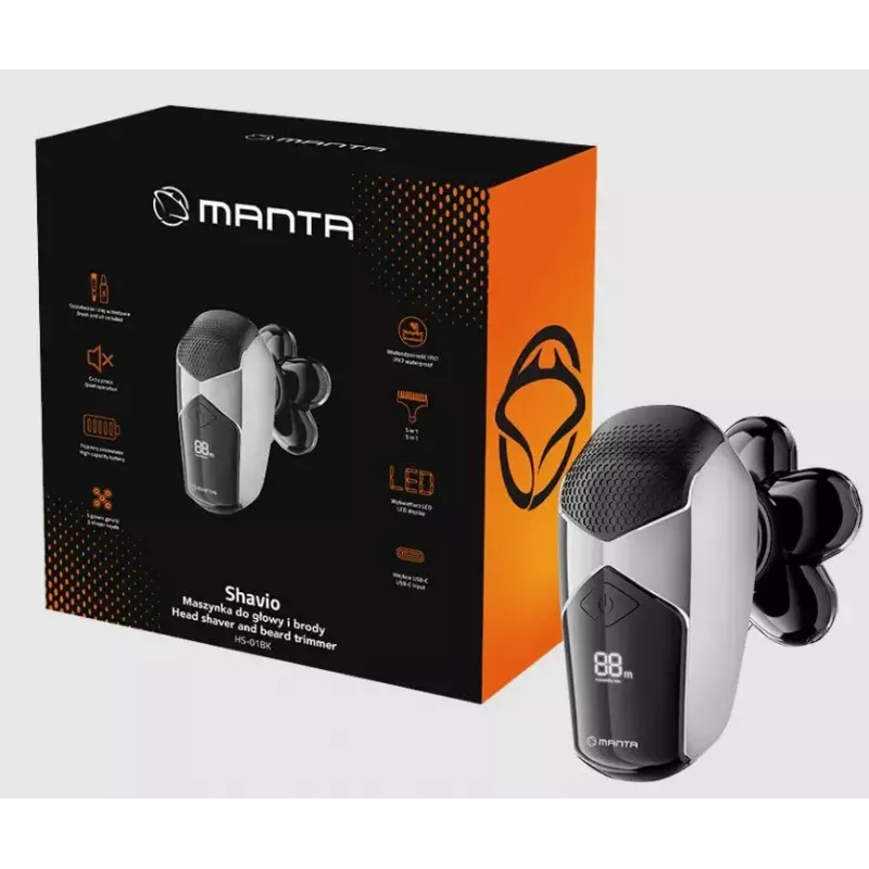 Manta HS-01BK Shavio Kopf- und Bartrasierer-Set, schwarz/chrom