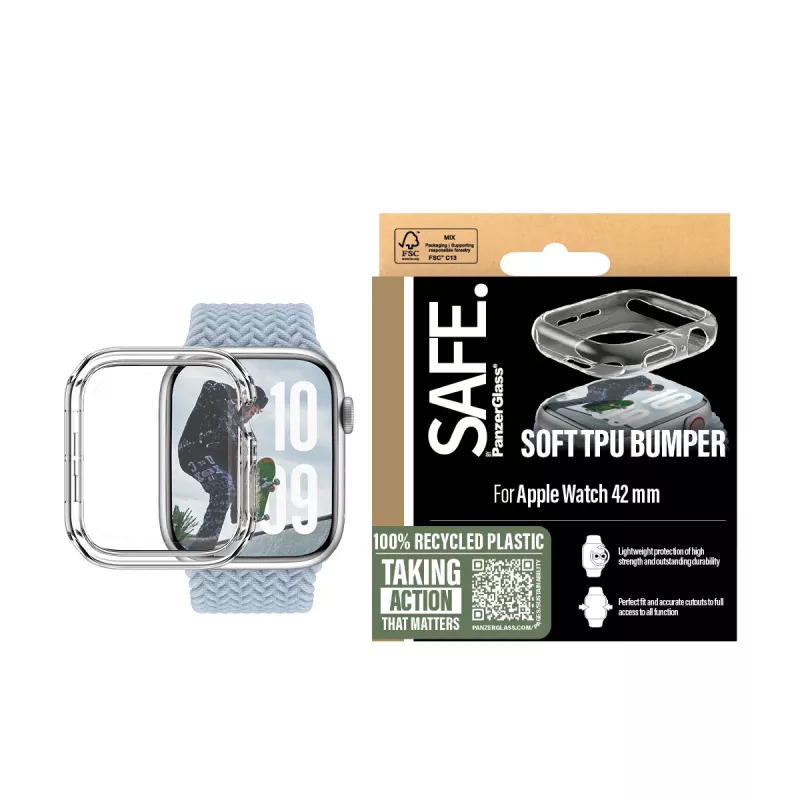 PanzerGlass SAFE. by ® TPU Bumper Transparent Apple Watch Series 11 | 10 | 42mm