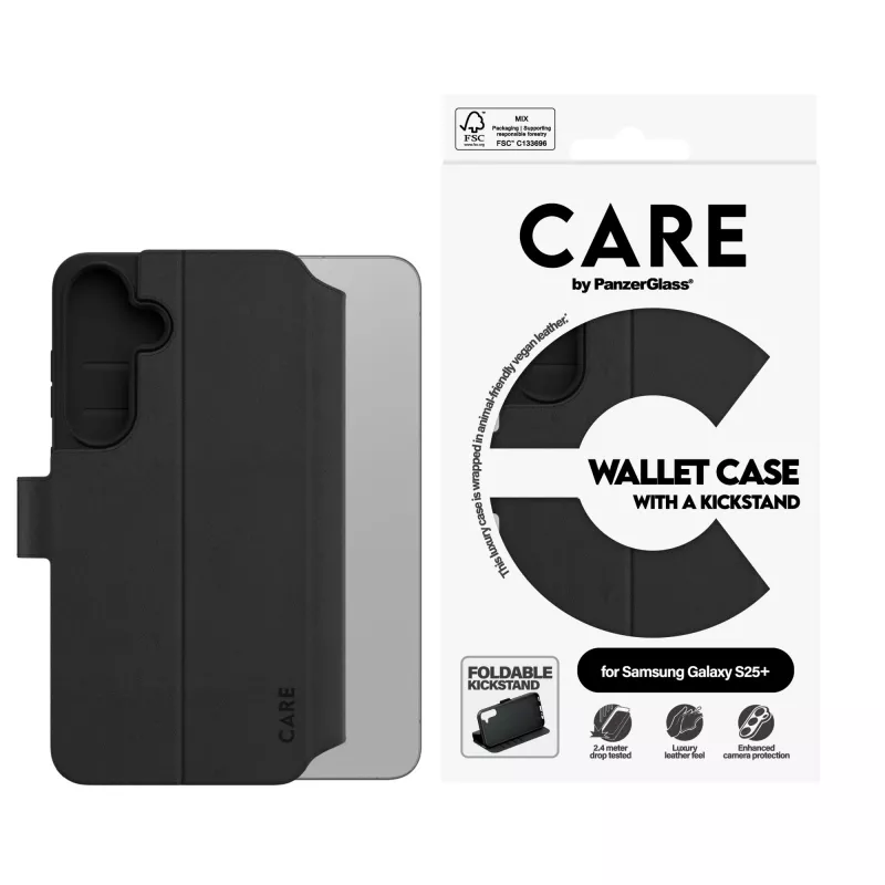 PanzerGlass CARE Feature Flip-Hülle mit Ständer für Samsung Galaxy S25+, Schwarz