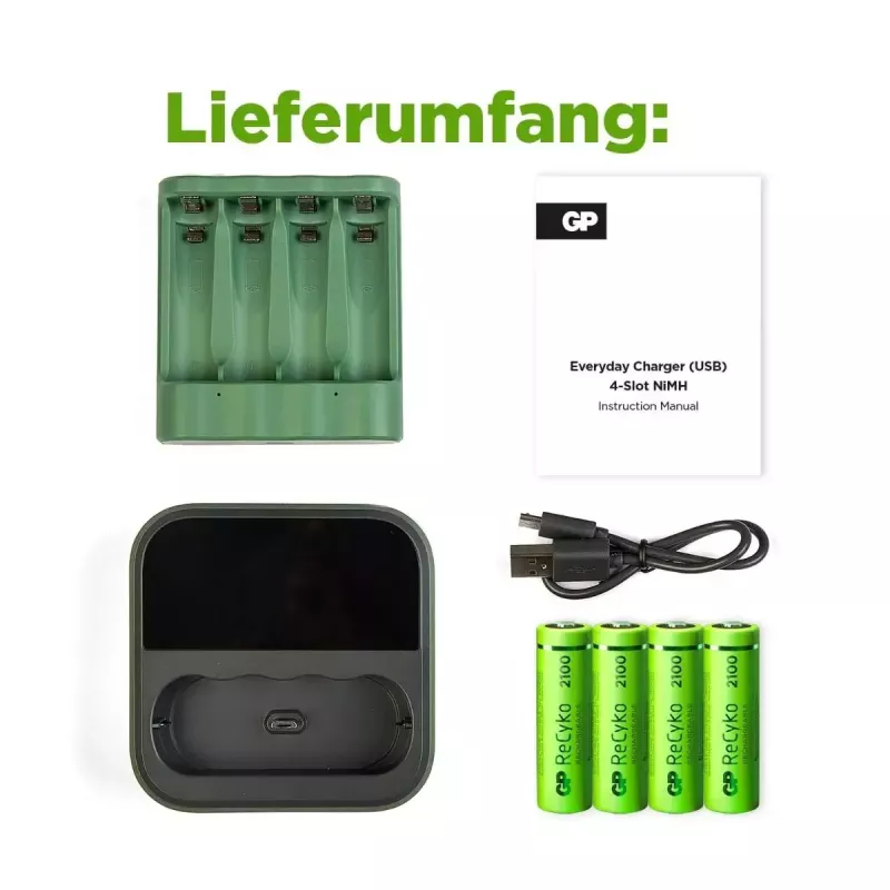 GP ReCyko B421 Batterieladegerät mit 4 NiMH-Akkus