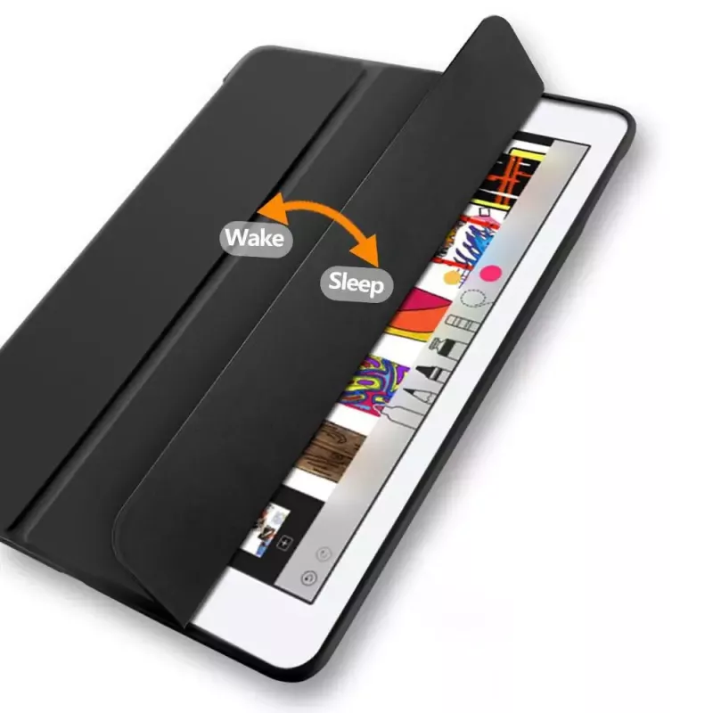 eSTUFF DENVER Folio Case für iPad 9.7 2018/2017 – Schwarzes PU-Leder/Klar