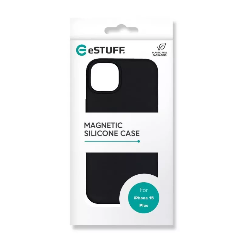 eSTUFF Infinite Rome ES67150026 magnetische Rückseitenabdeckung für Mobiltelefon für Apple iPhone 15 Plus, MagSafe-kompatibel, Silikon, Polycarbonat, Schwarz
